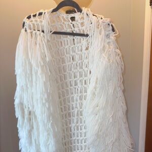 White Fringe Crochet Poncho